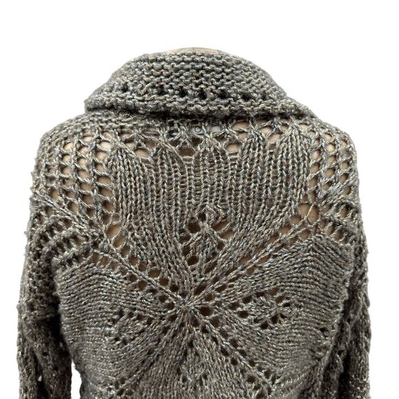 Y2k Anthropologie Hand Knit By Dollie Cropped Metallic Wrap Sweater Gray Women S - Picture 11 of 12